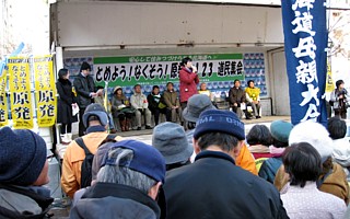 道民集会であいさつする日本共産党紙智子参院議員